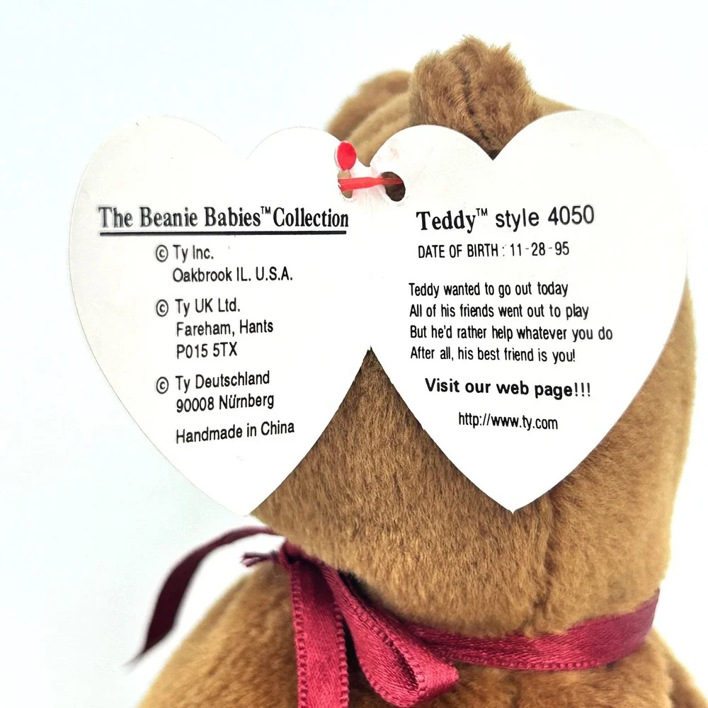 Vintage 1993 TY Beanie Babies Teddy Brown Bear Plush Hang Tag Collectible Gift